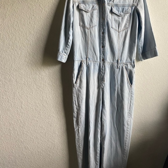 $565 Pinko Light Wash Blue Denim Relaxed Straight Leg Cottagecore Jumpsuit 2 - Picture 4 of 16